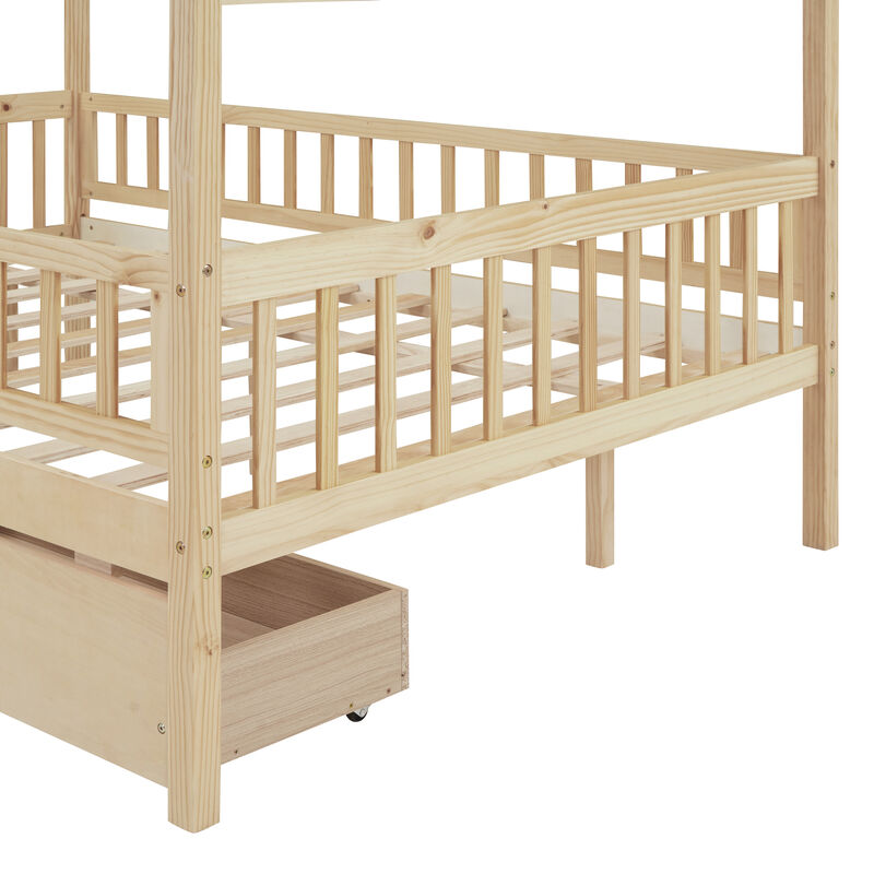 Streamdale Full Size Wooden House Bed With Two Drawers