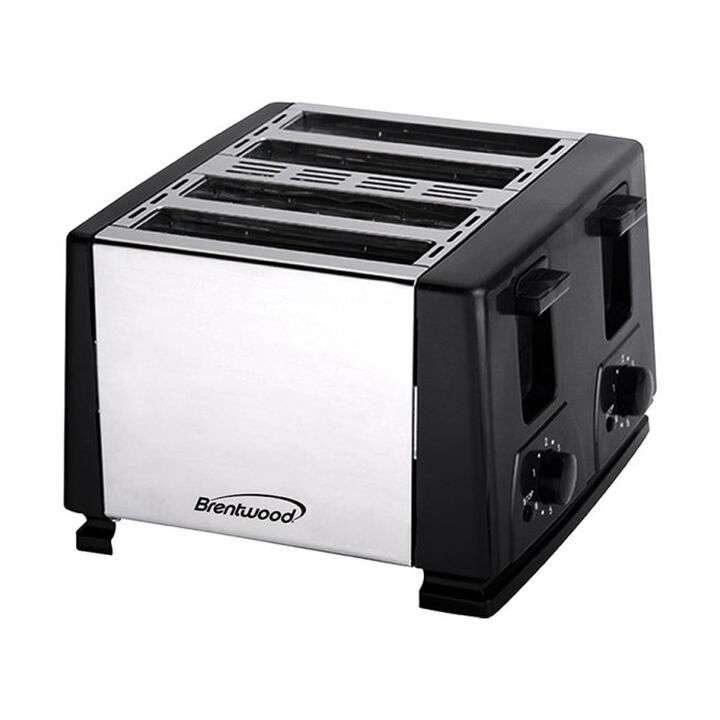 Brentwood 1300W 4 Slice Toaster in Black and Silver