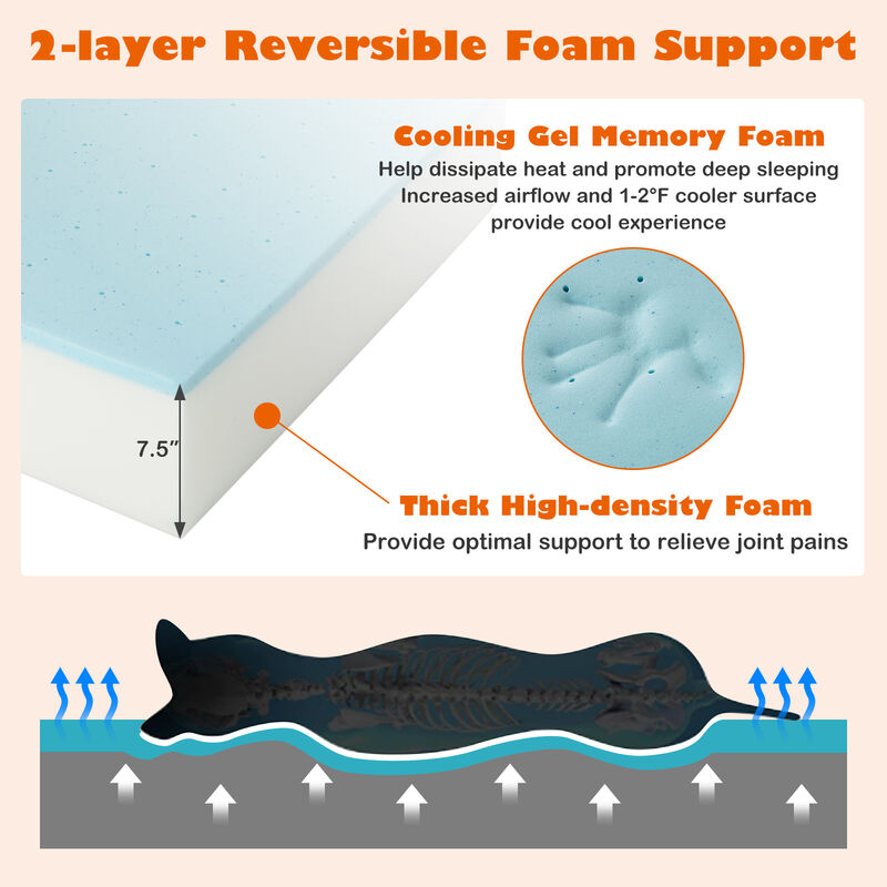 Orthopedic Dog Bed Memory Foam Pet Bed with Headrest for Large Dogs-Grey