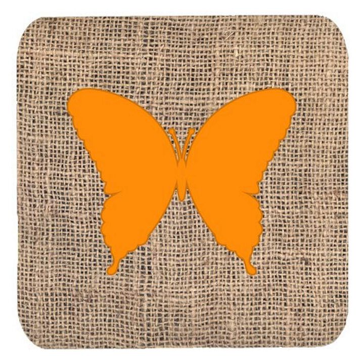 Caroline's Treasures BB1048-BL-OR-FC Butterfly Burlap and Orange Foam Coasters (Set of 4), 3.5 H x 3.5 W, Multicolor