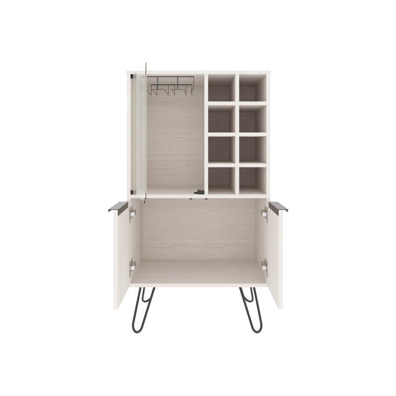 Lutak Bar Cabinet 43.1" H, with 2 Doors, 9 Shelves, and 1 Glass Panel, White Washed Oak