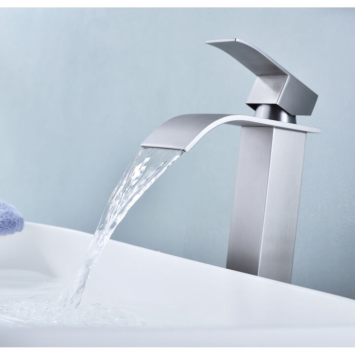 Waterfall Spout Bathroom Faucet, Single Handle Bathroom Vanity Sink Faucet
