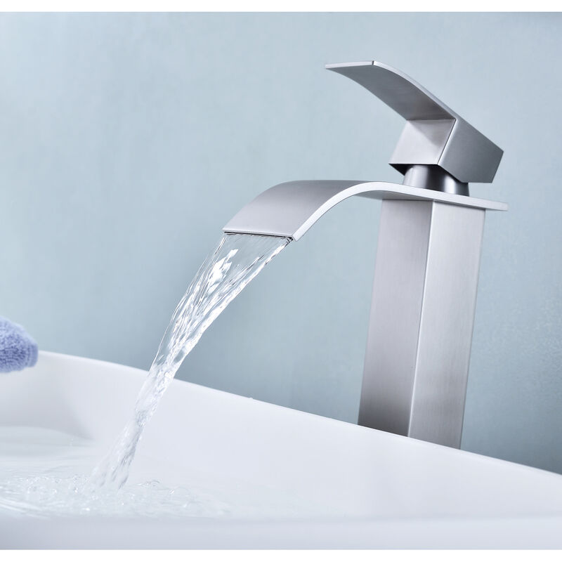 Waterfall Spout Bathroom Faucet, Single Handle Bathroom Vanity Sink Faucet