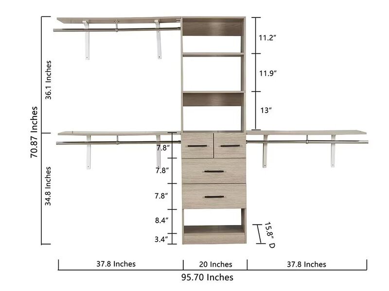 Closet Organizer System, Closet Organizers with Clothing Racks for Hanging Clothes, Closet System with Drawers ,Walk in Closet Organizers and Storage with Shelves, Walk in Closet System