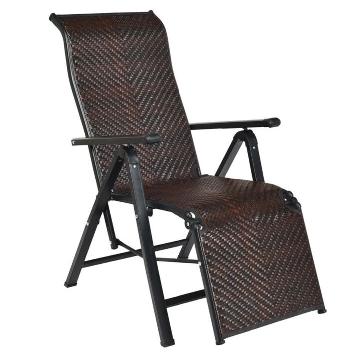 Hivvago Patio Back Adjustable Rattan Folding Lounge Recliner