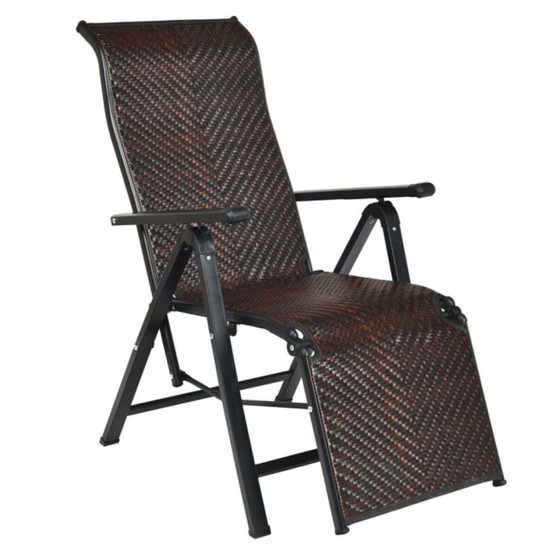 Hivvago Patio Back Adjustable Rattan Folding Lounge Recliner