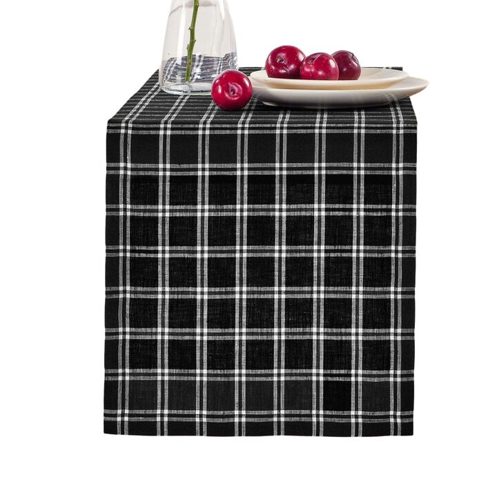Solino Home 100% Pure Linen Black Table Runner | Marseille Plaid