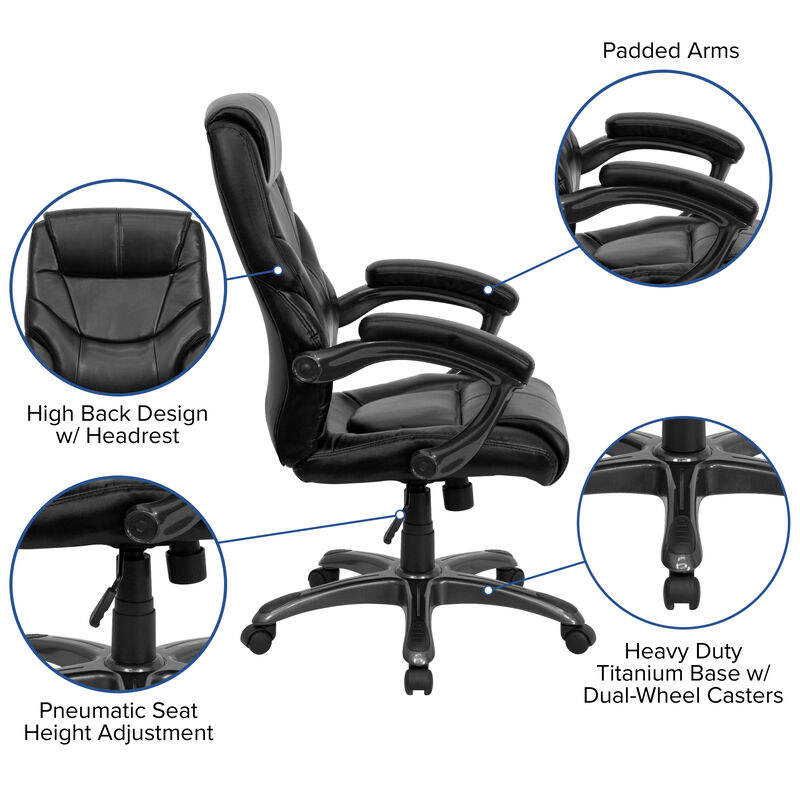 Greer High Back Black LeatherSoft Executive Swivel Ergonomic Office Chair with Arms