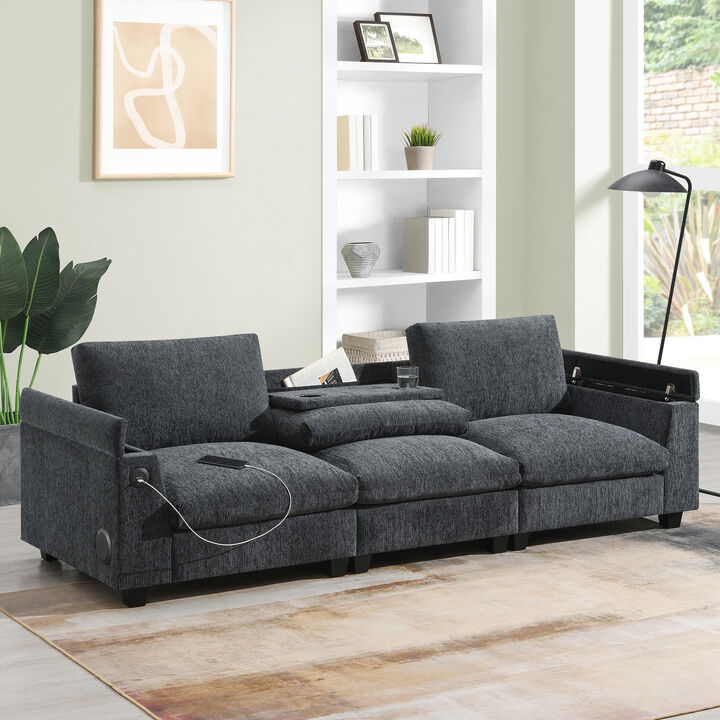 Merax Chenille Sectional Sofa with Bluetooth Speaker