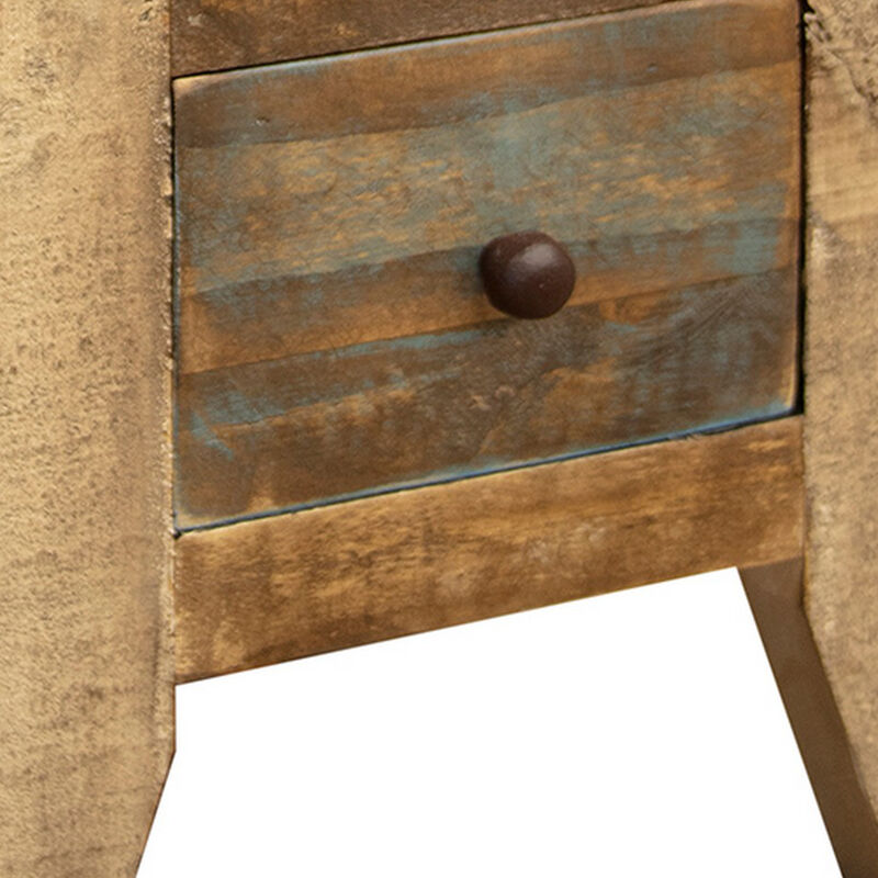 Fena 26 Inch Narrow End Table, Open Shelf, Multicolor Distress Pine Wood-Benzara