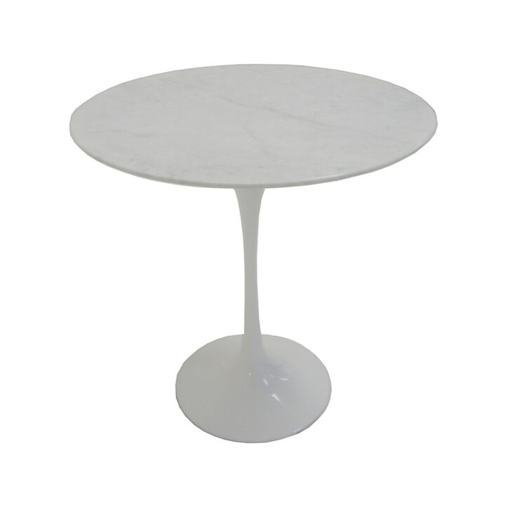 Sufi 21 Inch Side End Table, Round Top, Pedestal Base, Marble White Finish - Benzara