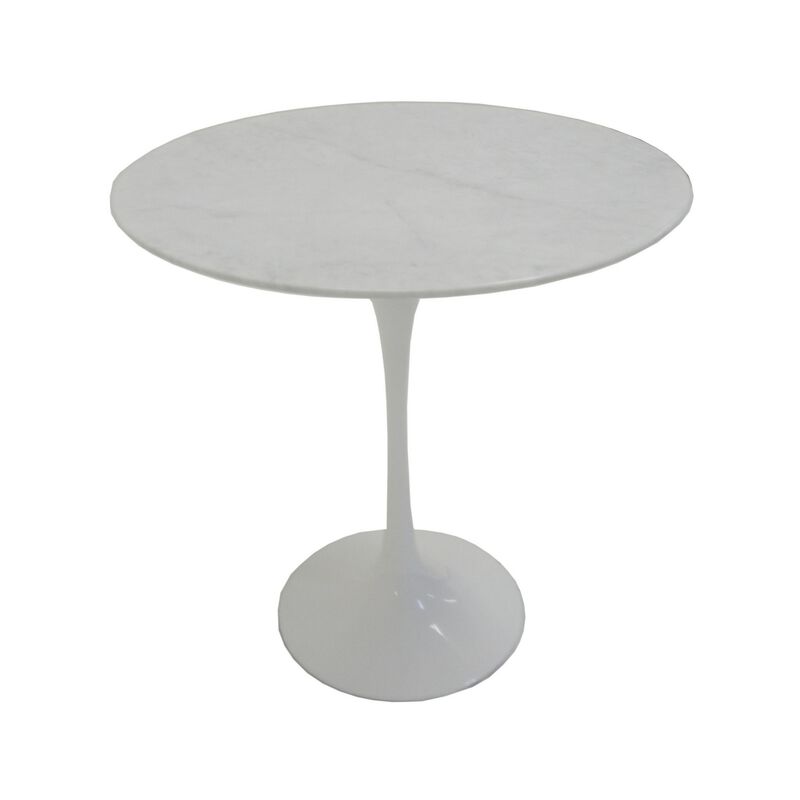 Sufi 21 Inch Side End Table, Round Top, Pedestal Base, Marble White Finish - Benzara