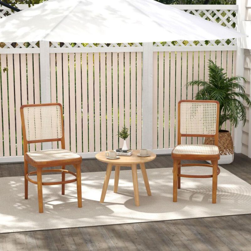 Hivvago Set of 2 Boho Dining Chairs Rattan with Teak Wood Structure and Footrests