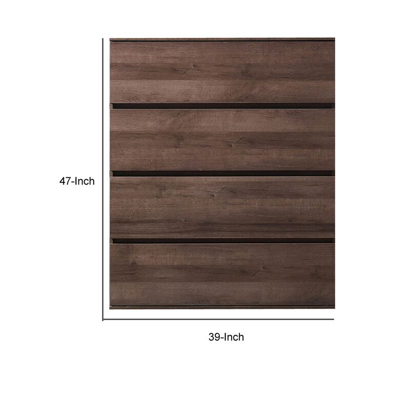 Lina Tall Dresser Chest, 4 Self Closing Drawers, Narrow Bar Handles, Brown - Benzara