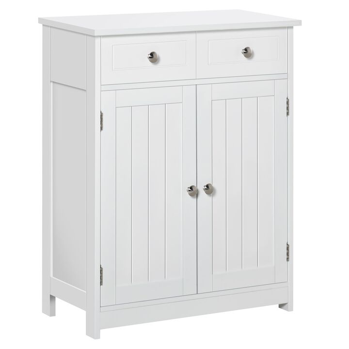 White Bathroom Tower: Freestanding Cabinet with Doors & Drawers