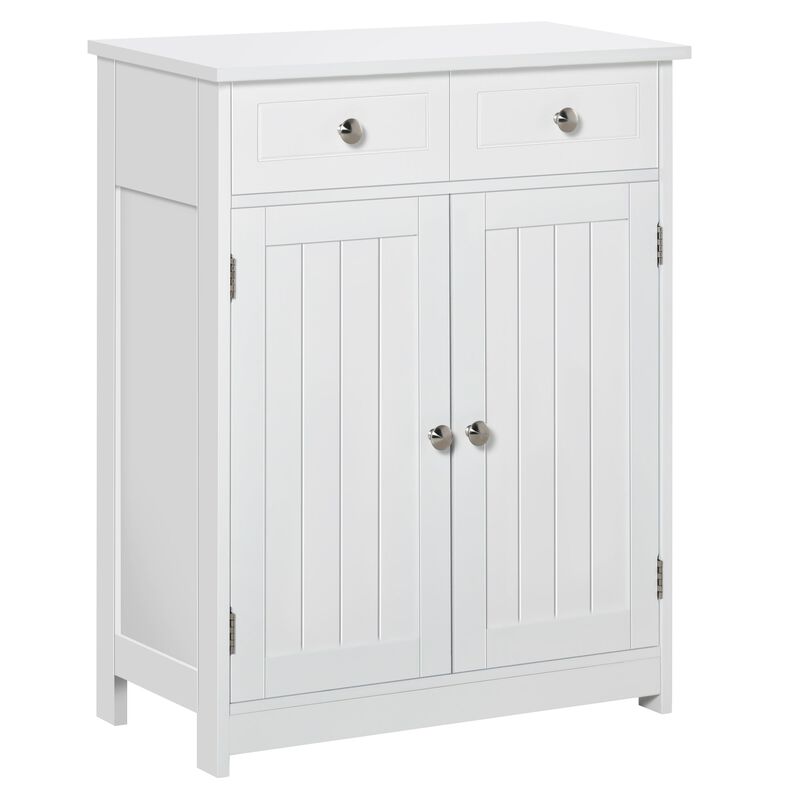 White Bathroom Tower: Freestanding Cabinet with Doors & Drawers