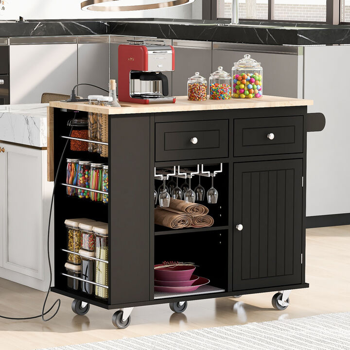 Streamdale Kitchen Storage Island with Power Outlet and Wine Rack