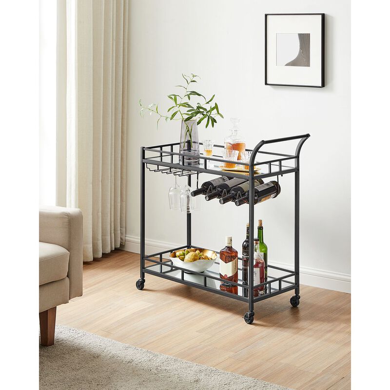 Home Bar Serving Cart with Dual Mirrored Shelves – Elegant Gold Design