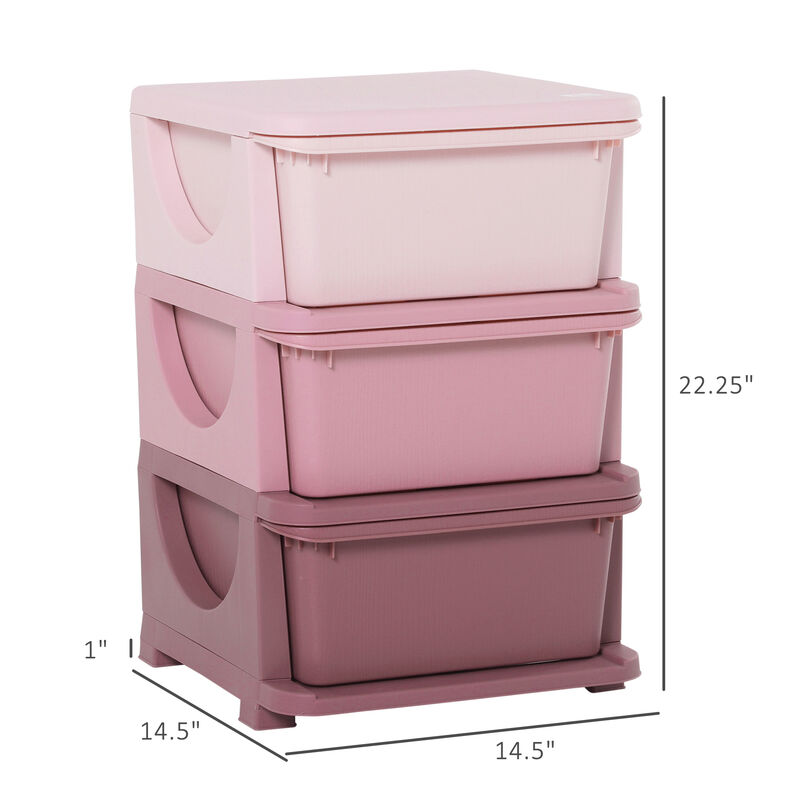 3 Tier Kids Storage Unit Dresser Tower with Drawers Chest Toy Organizer for Bedroom Nursery Kindergarten Living Room for Boys Girls Toddlers, Pink