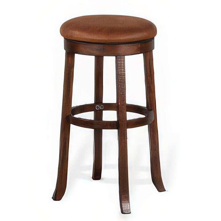 Odel Swivel Barstool Set of 2, Brown Faux Leather, Dark Mahogany - Benzara