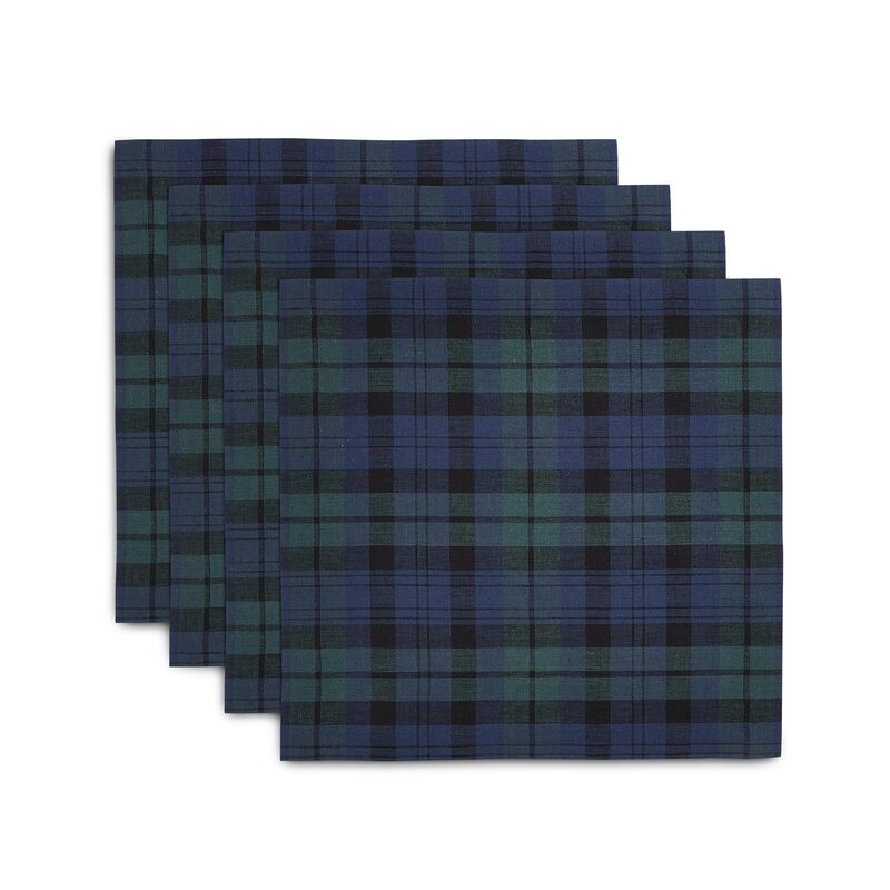 Solino Home 100% Pure Linen Square Placemats 14 x 14 Inch Set of 4 | Blackwatch Plaid