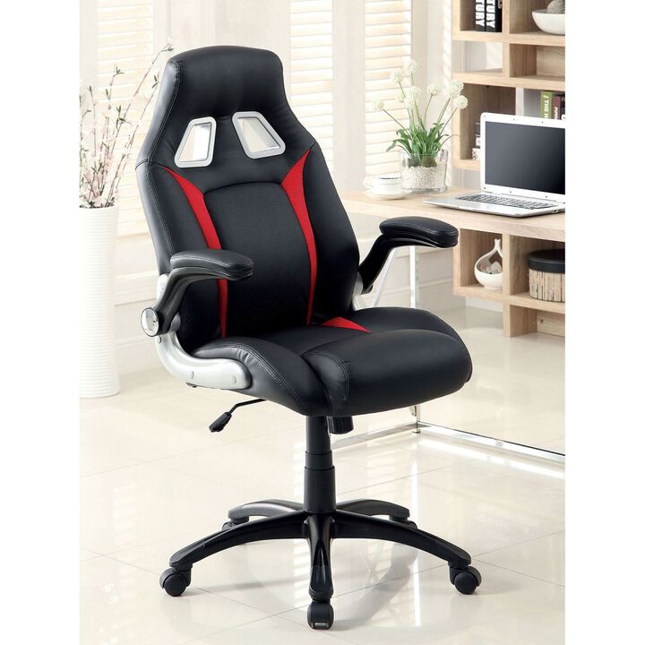 Adjustable Upholstered Office Chair, Black/Red, Padded Armrests