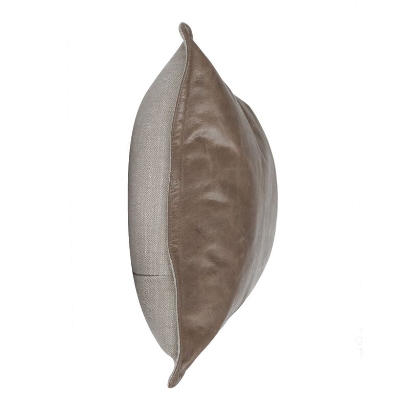 Norm 26 Inch Leather Decorative Lumbar Throw Pillow, Stitched, Taupe Brown-Benzara