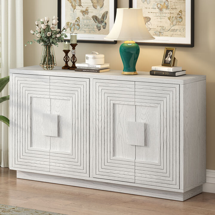 Clihome Buffet Cabinet with Storage, 4-Door Vintage Fluted Sideboard Cabinet with Adjustable Shelves for Dining Room, Kitchen, and Living Room (Antique White)