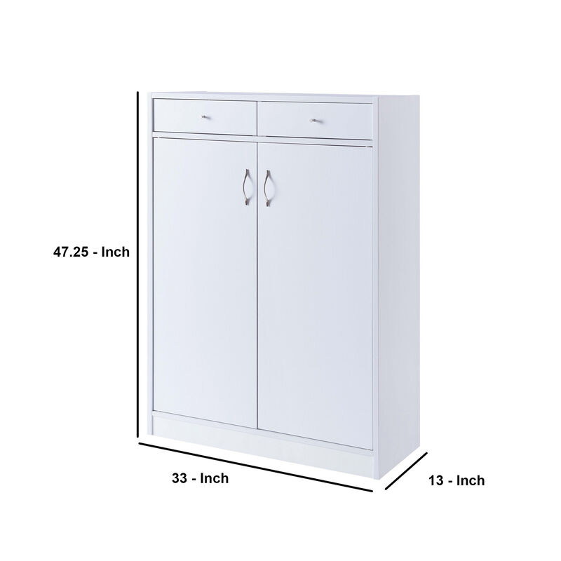 47 Inch 2 Door Wooden Shoe Cabinet, White-Benzara