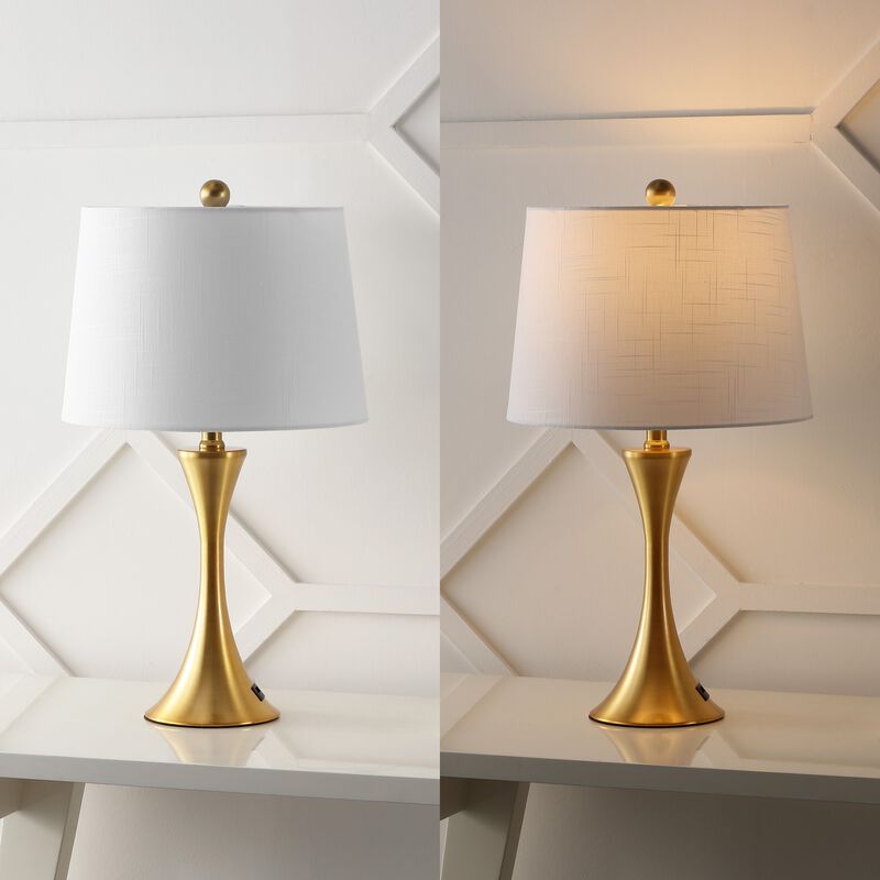 Bennett Modern Glam Iron Hourglass LED Table Lamp with USB Charging Port