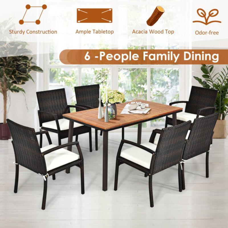 Hivvago 55 Inch Patio Acacia Dining Table with Umbrella Hole