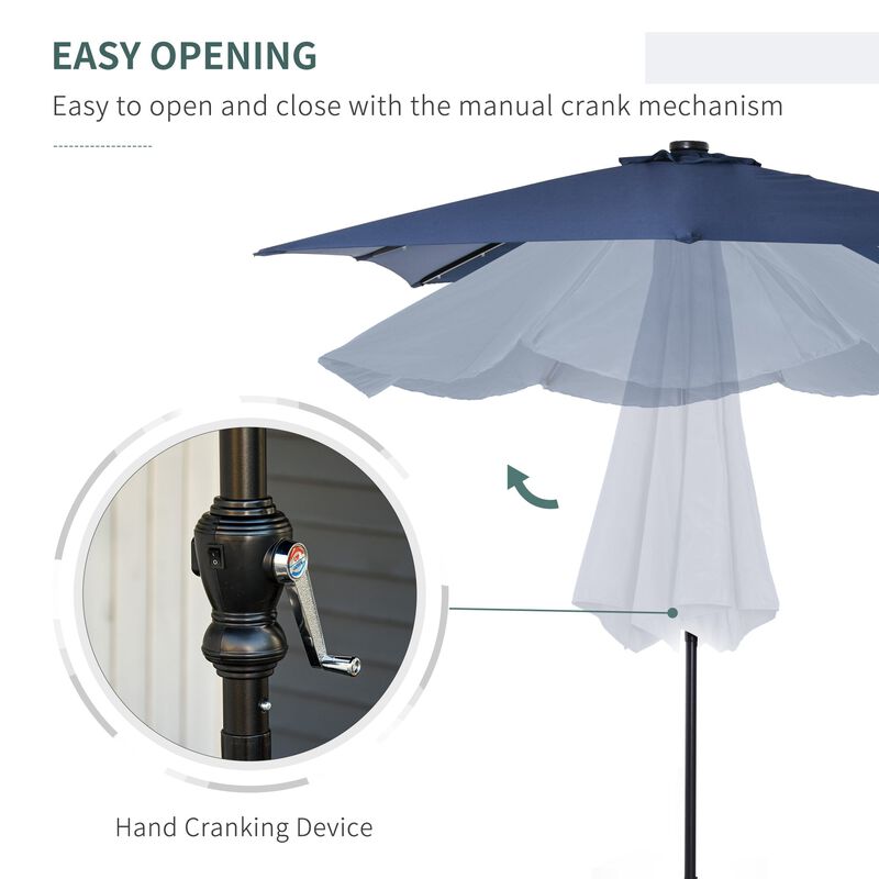 Blue Patio Shade: 9x7 ft Umbrella with Solar LED Lights