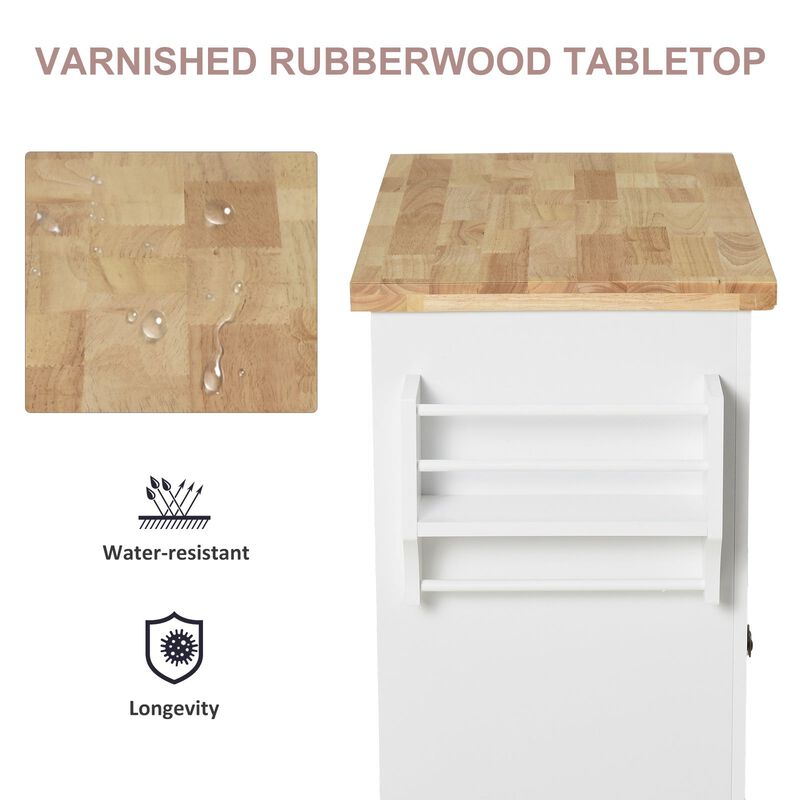White Kitchen Trolley: Rolling Cart with Wood Top and Storage