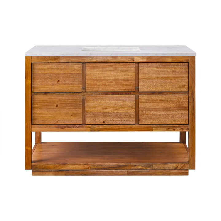 Oakman 48 In. Single Sink Carrara White Marble Countertop Bath Vanity in Mango Wood