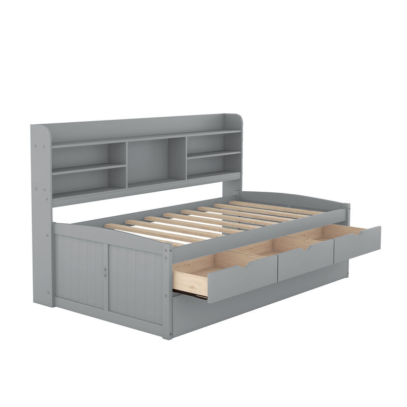 Merax Wooden Captain Daybed Bed with Bookshelves