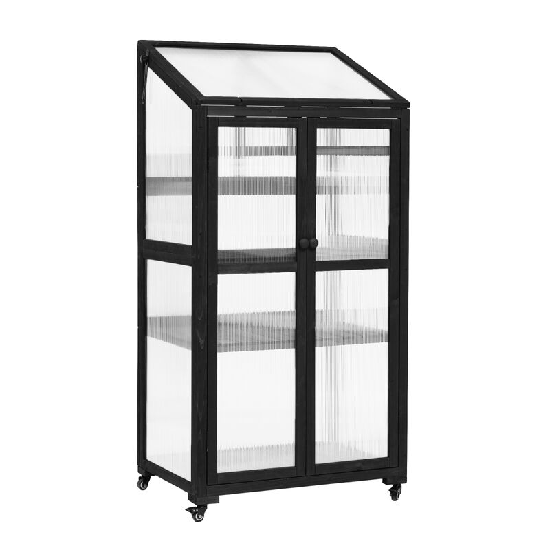 62" Height Wood Largehouse Balcony Portable Cold Frame With Wheels And Adjustable Shelves