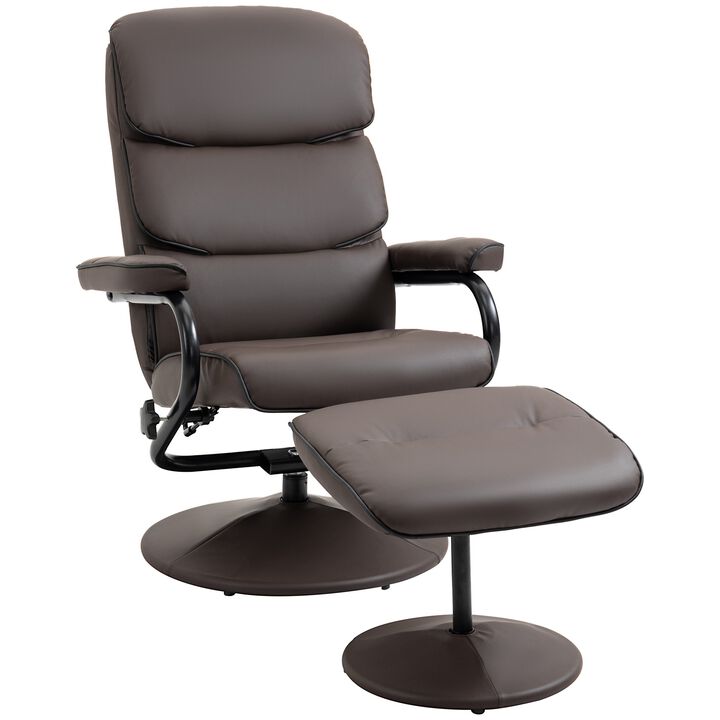 Brown Relaxation Set: Recliner Chair with Ottoman in PU Leather