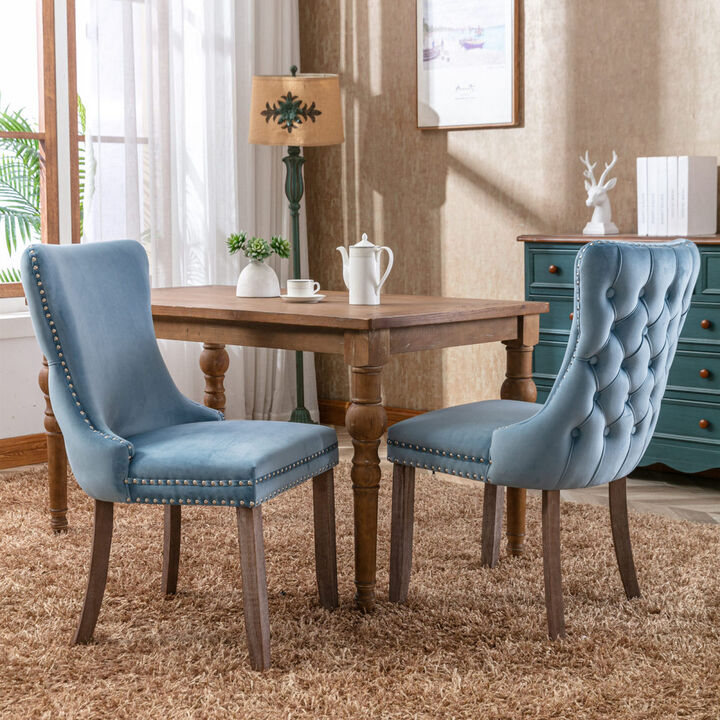 Set of 2 Light Blue Wingback Dining Chairs