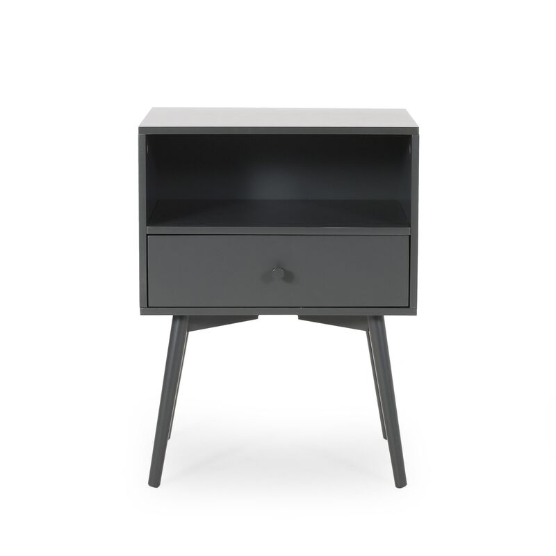 Cale Side Table, 1 Drawer 1 Shelf, 18 Inch Rectangular, Gray Wood - Benzara