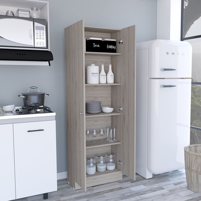 Multistorage Pantry Cabinet, Five Shelves, Double Door Cabinet - Light