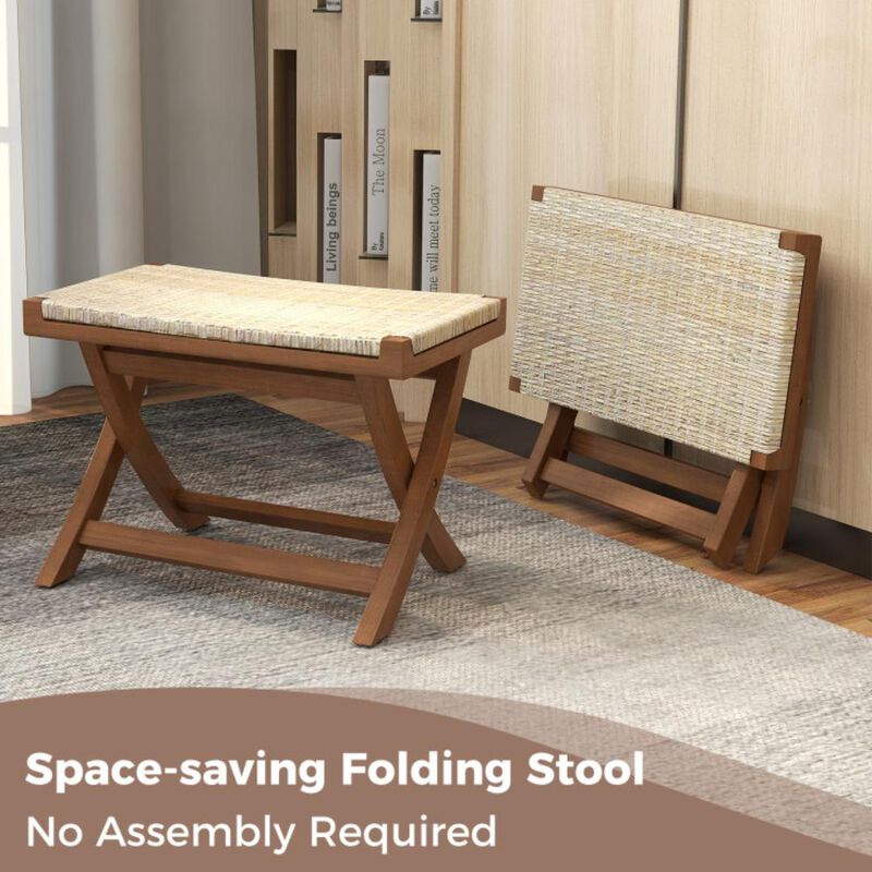 Hivvago Folding Natural Rattan Ottoman with Hand-woven Seat