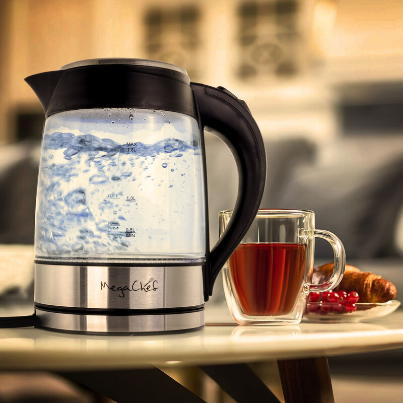 MegaChef 1.8Lt. Glass Body and Stainless Steel Electric Tea Kettle