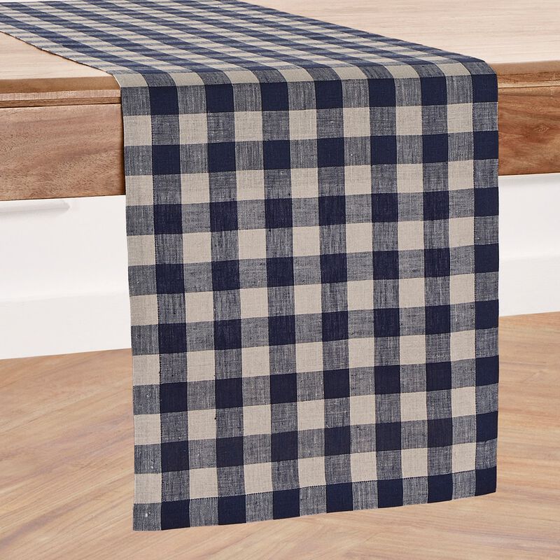 Solino Home 100% Pure Linen Table Runner 14 x 120 Inch | Morgan Check