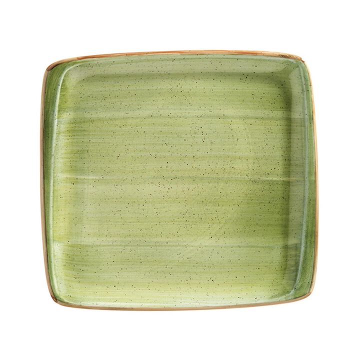 Therapy 12.75" x 12" x h:0.75" Square Green Porcelain Platter
