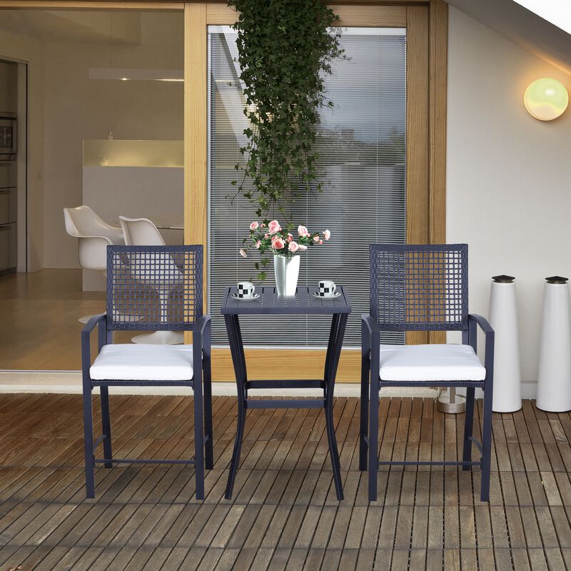 3pc Rattan Wicker Bistro Set Bar Table High Stool Garden Patio Furniture