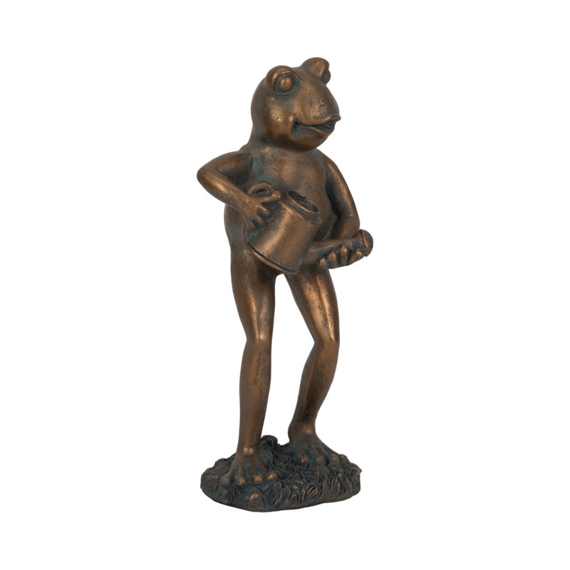 10" Frog with Watering Can Statue