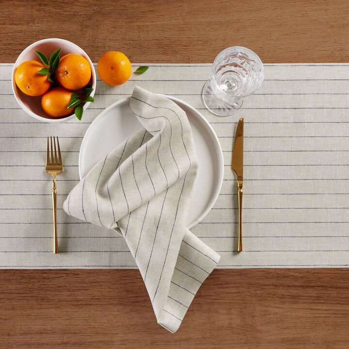 Solino Home 100% Pure Linen Table Runner | Pinstripe