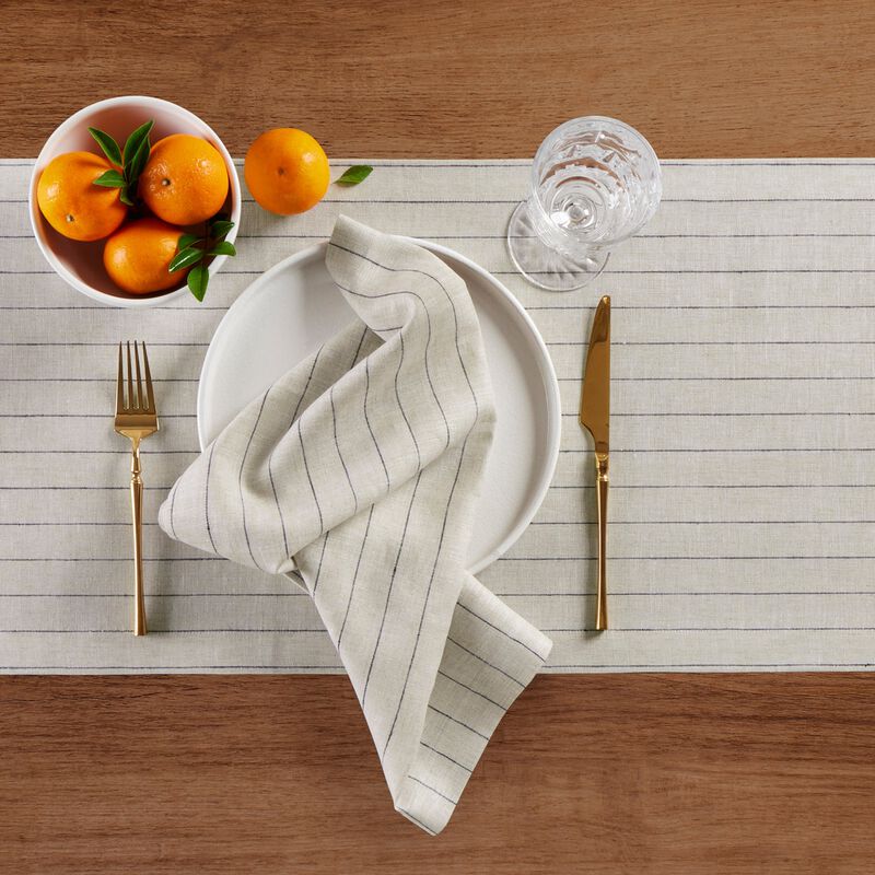 Solino Home 100% Pure Linen Table Runner | Pinstripe
