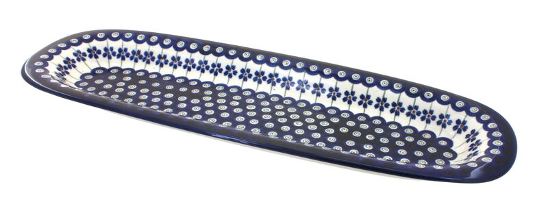 Blue Rose Polish Pottery Peacock Large Bread Platter