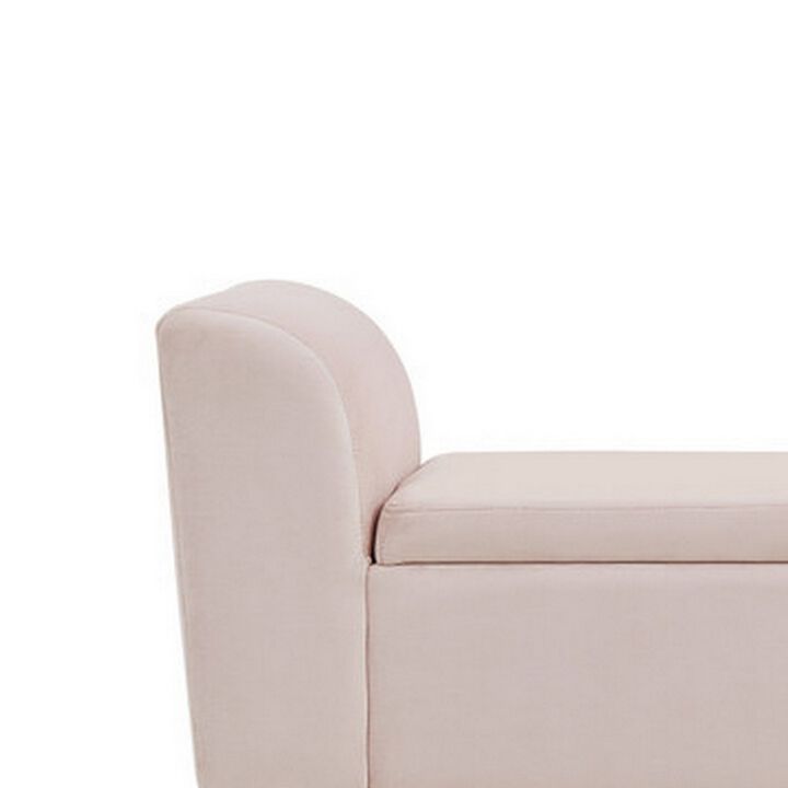 Cesar 55 Inch Ottoman Bench with Storage, Padded, Curved Arms, Pink Velvet-Benzara